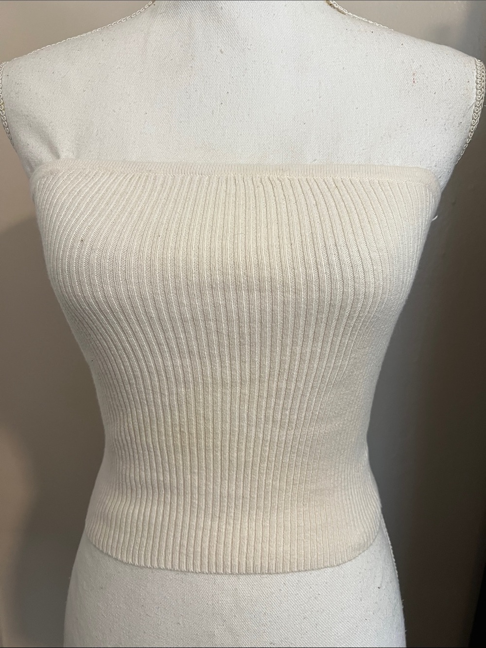American Eagle Cream Strapless Ribbed Knit Top
